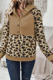 Leopard Half Button Long Sleeve Hoodie - Trendsi - Flyclothing LLC