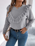 Ruffled Round Neck Long Sleeve Sweater - Trendsi - Flyclothing LLC