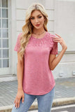 Smocked Round Neck Short Sleeve T-Shirt - Trendsi - Flyclothing LLC