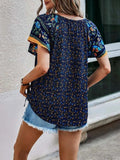 Printed Tie Neck Short Sleeve Blouse - Trendsi - Flyclothing LLC