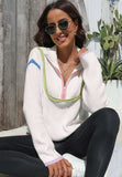Contrast Half Zip Drop Shoulder Sweater - Trendsi - Flyclothing LLC