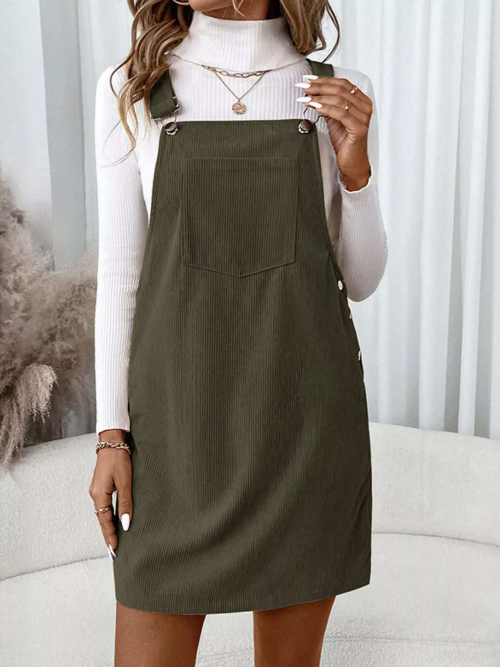 Corduroy Overall Mini Dress with Adjustable Straps - Trendsi - Flyclothing LLC
