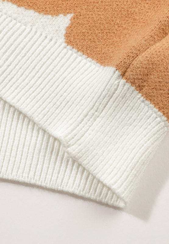 Contrast Flower Mock Neck Long Sleeve Sweater - Trendsi - Flyclothing LLC