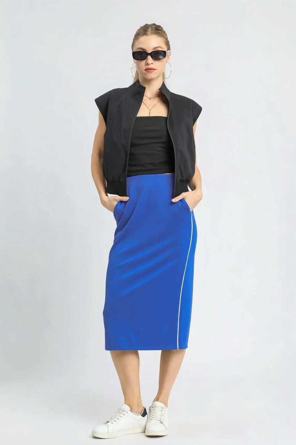 Umgee Midi Pencil Skirt with Contrast Piping Detail - Trendsi - Flyclothing LLC