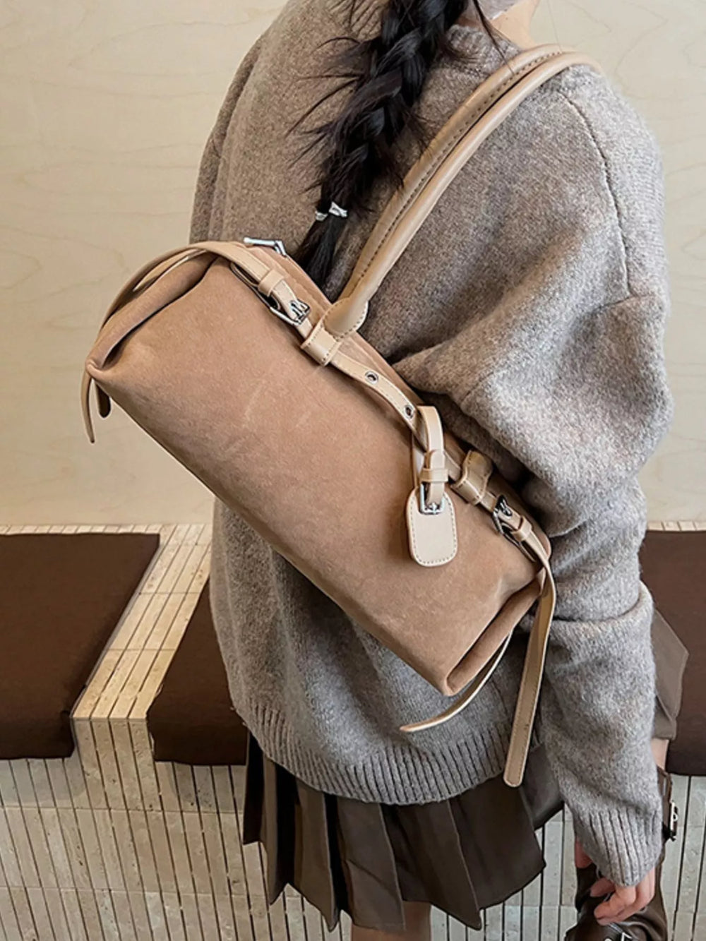 Buckle Decor Shoulder Bag - Trendsi - Flyclothing LLC