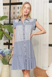 ADORA Button Down Textured Babydoll Dress - Trendsi - Flyclothing LLC