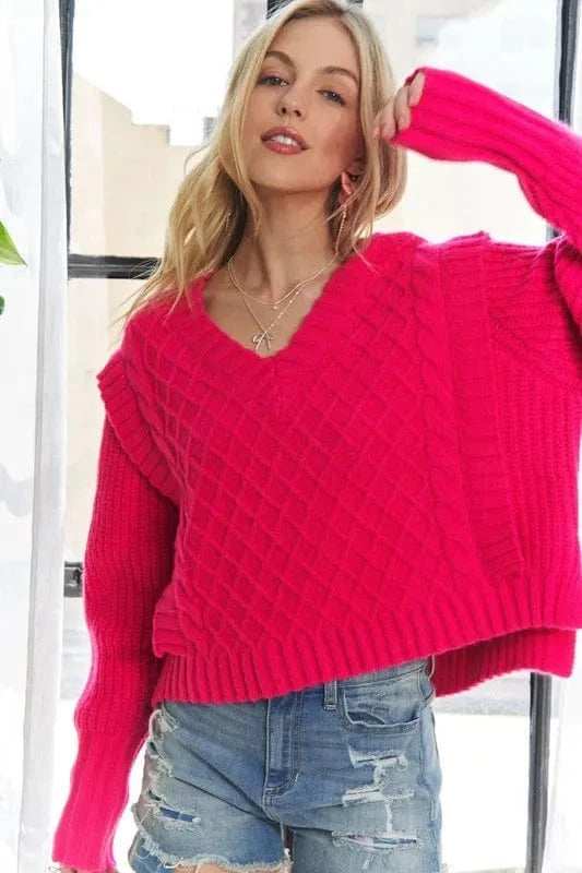 ADORA Ruffle Detail Adorable Sweater - Trendsi - Flyclothing LLC