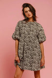 BiBi Leopard Denim Dress With Back Contrast Tie Detail - Trendsi - Flyclothing LLC