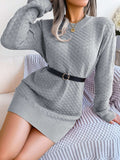 Round Neck Long Sleeve Mini Sweater Dress - Trendsi - Flyclothing LLC