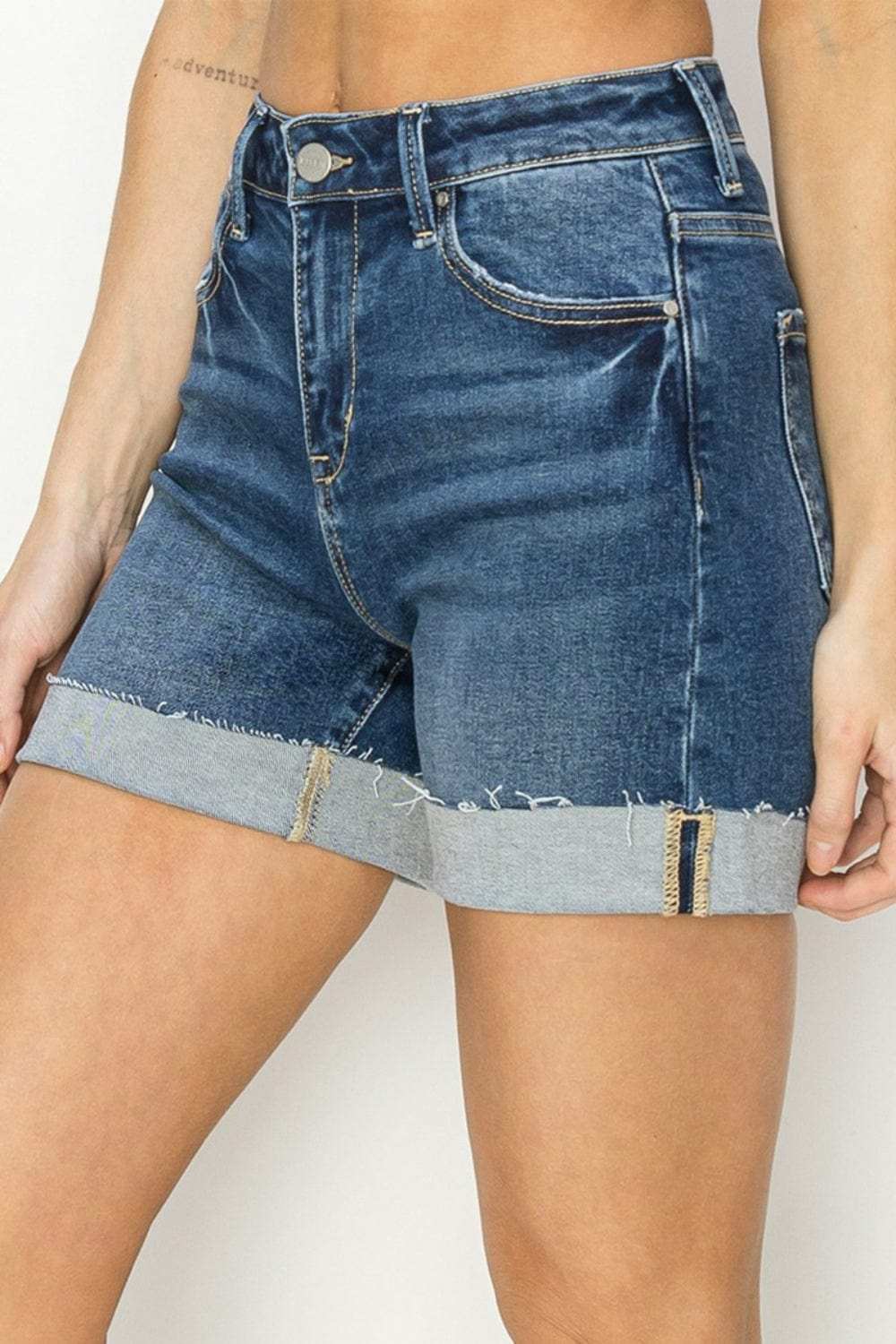 RISEN High Rise Cuffed Denim Shorts - Trendsi - Flyclothing LLC