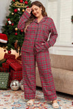 Plus Size Plaid Collared Neck Top and Pants Lounge Set - Trendsi - Flyclothing LLC
