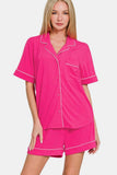 Zenana Button Down Short Sleeve Top and Shorts Lounge Set - Trendsi - Flyclothing LLC