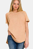 Zenana Heathered Round Neck Short Sleeve Top - Trendsi - Flyclothing LLC