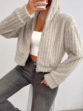 Zip Up Long Sleeve Fuzzy Hooded Jacket - Trendsi - Flyclothing LLC
