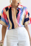 Color Block Button Up Balloon Sleeve Shirt - Trendsi - Flyclothing LLC