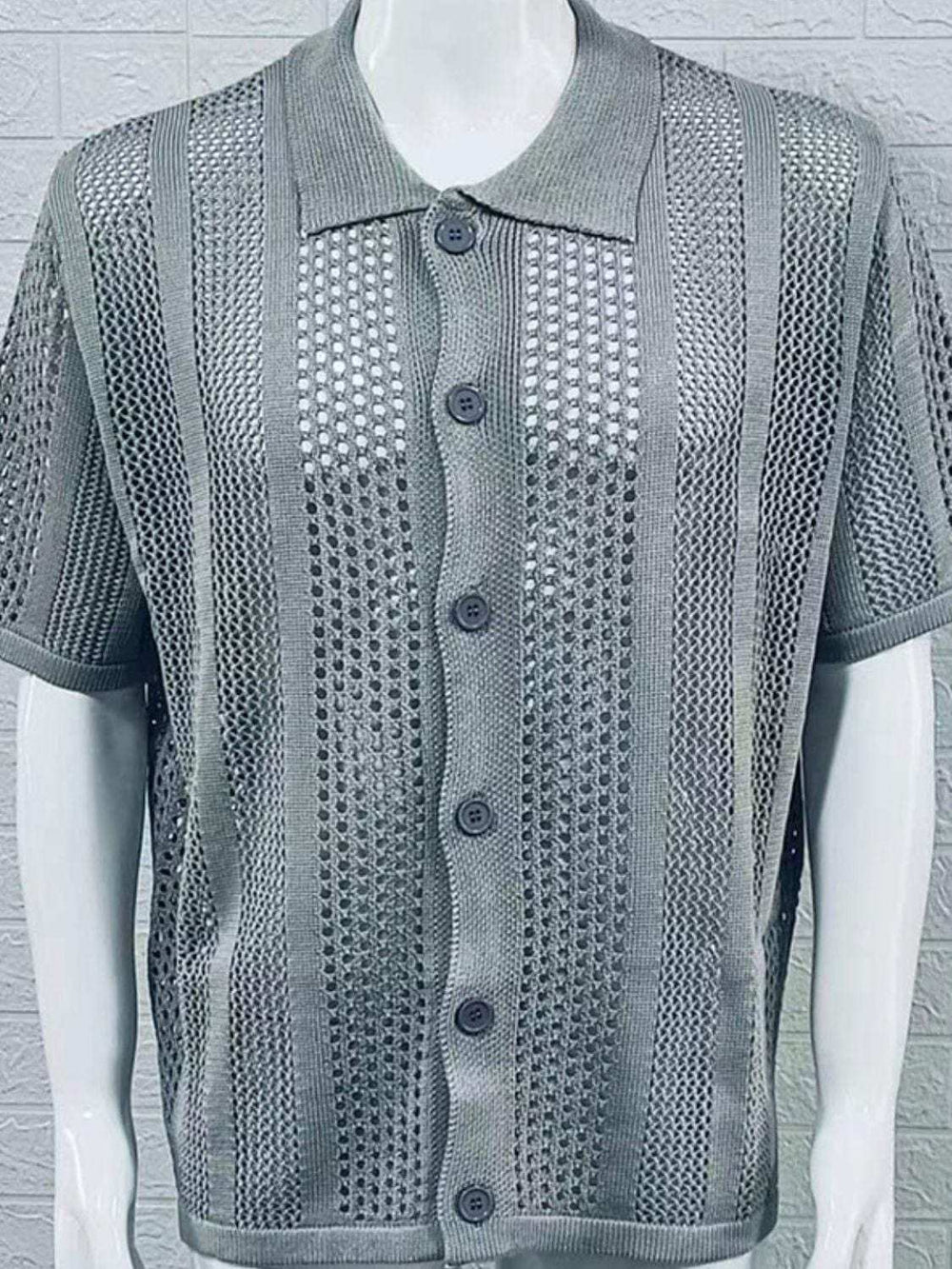 Men's Button Down Collared Neck Hollow Out Shirt - Trendsi - Flyclothing LLC