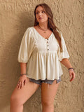 Plus Size Peplum V-Neck Half Sleeve Blouse - Trendsi - Flyclothing LLC