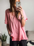 Ruffle Hem Round Neck Relaxed T-Shirt - Trendsi - Flyclothing LLC