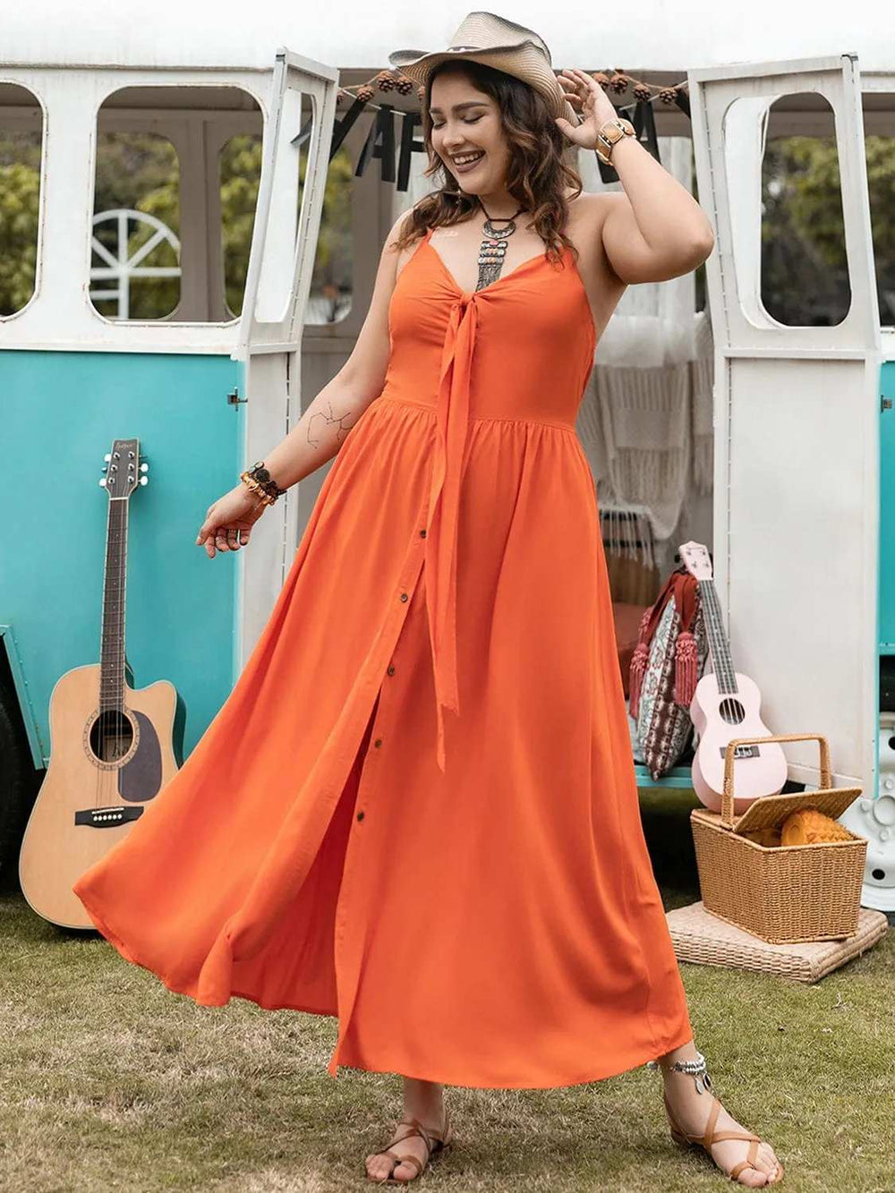 Plus Size Halter Neck Midi Dress - Trendsi - Flyclothing LLC