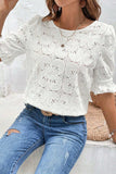 Round Neck Flounce Sleeve Blouse - Trendsi - Flyclothing LLC