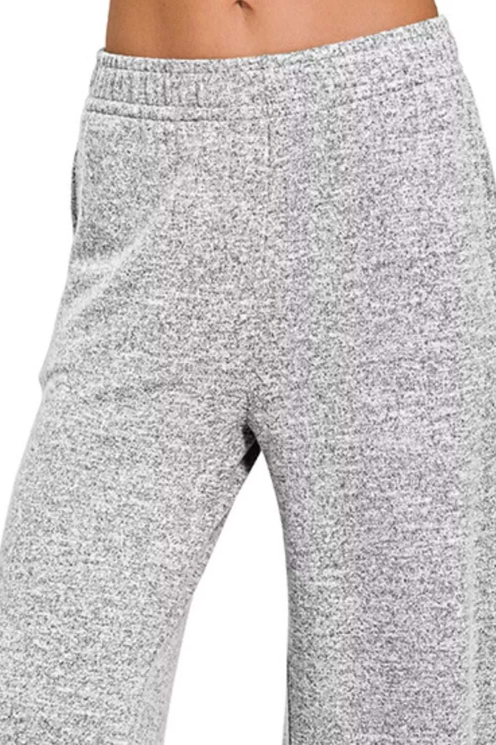Zenana Soft Melange Hacci Elastic Waistband Lounge Pants - Trendsi - Flyclothing LLC