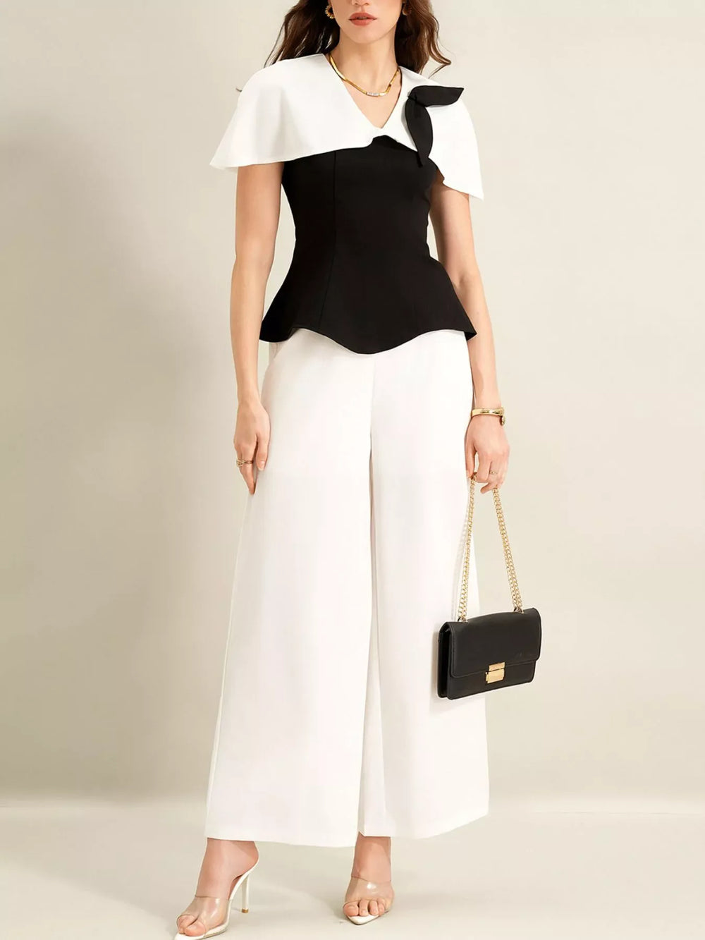 Peplum Top with Wide-Leg Pants Set - Trendsi - Flyclothing LLC