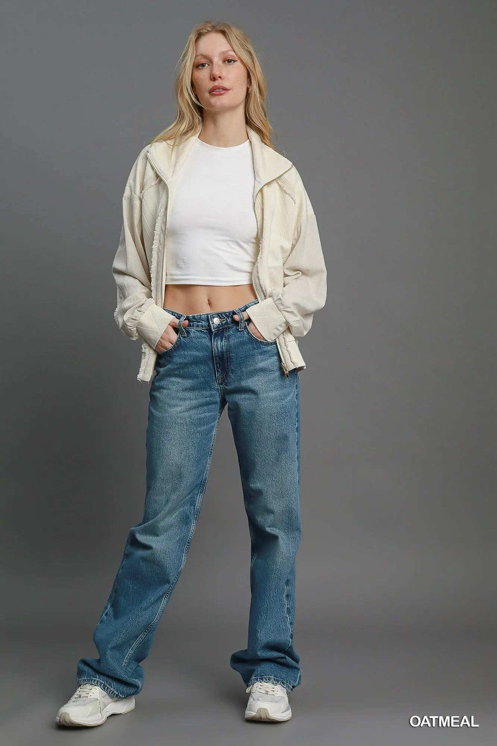 Umgee Two-Way Jacquard Zip-Up Jacket - Trendsi - Flyclothing LLC