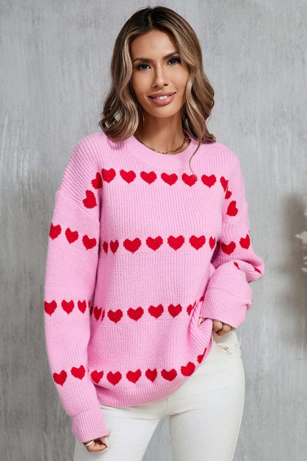 Angel Wings Heart Round Neck Long Sleeve Sweater - Trendsi - Flyclothing LLC