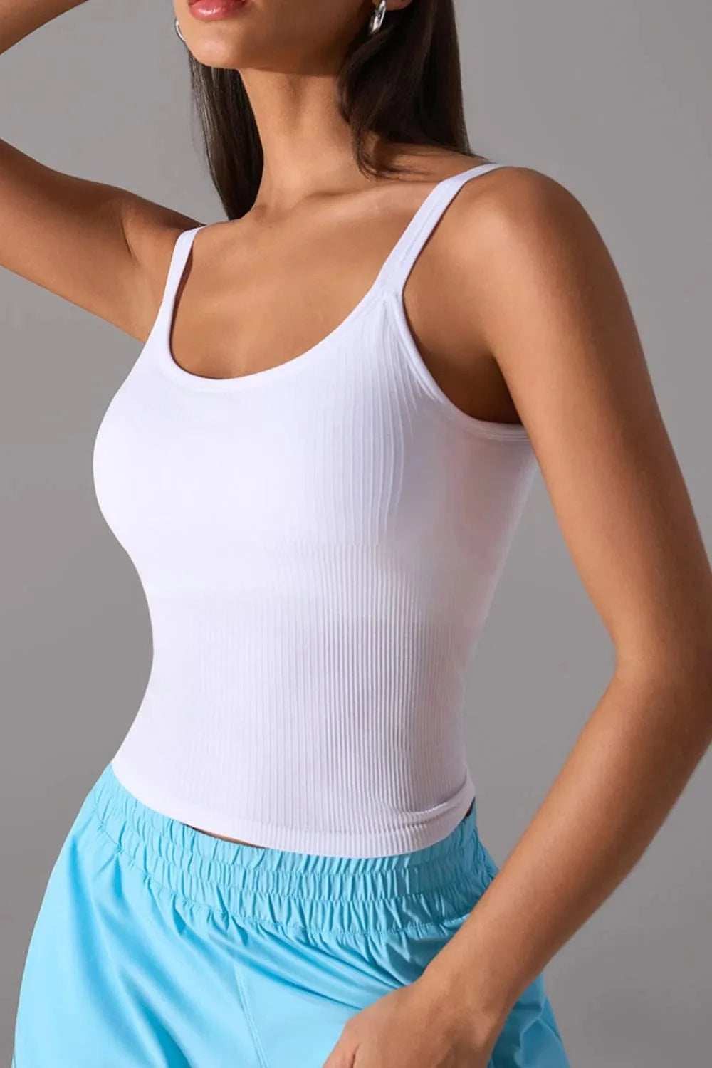Scoop Neck Active Tank with Detachable Chest Pads - Trendsi - Flyclothing LLC
