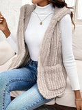 Fuzzy Hooded Vest with Pockets - Trendsi - Flyclothing LLC