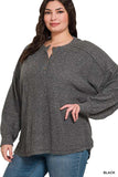 Zenana Full Size Ribbed Brushed Hacci Melange Henley Sweater Plus Size - Trendsi - Flyclothing LLC