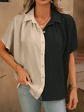 Contrast Collared Neck Short Sleeve Shirt - Trendsi - Flyclothing LLC