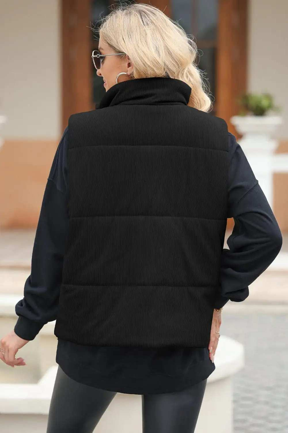 Pocketed Zip Up Turtleneck Vest Coat - Trendsi - Flyclothing LLC