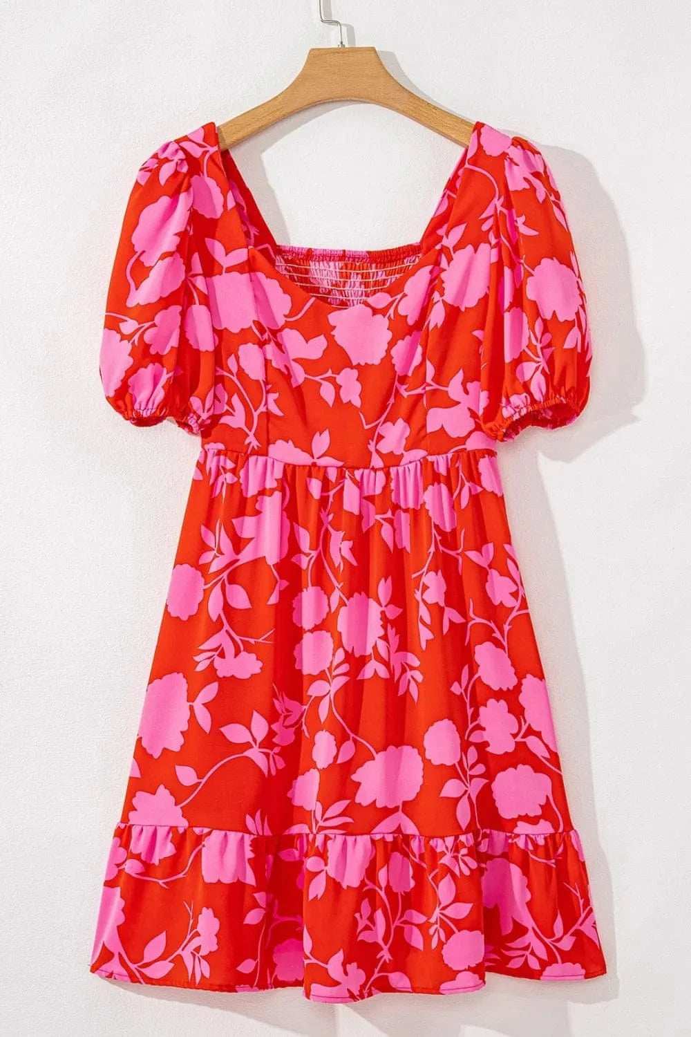 Floral Puff Sleeve Sweetheart Neck Ruffled Mini Dress - Trendsi - Flyclothing LLC