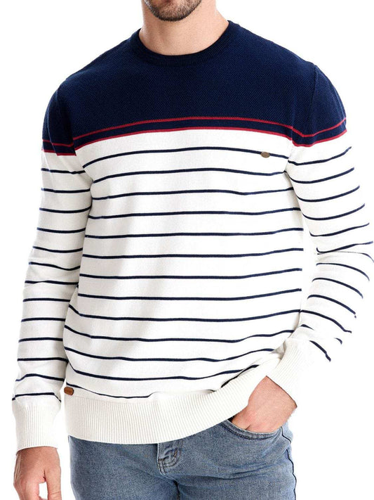 Men's Striped Round Neck Long Sleeve Sweater - Trendsi - Flyclothing LLC