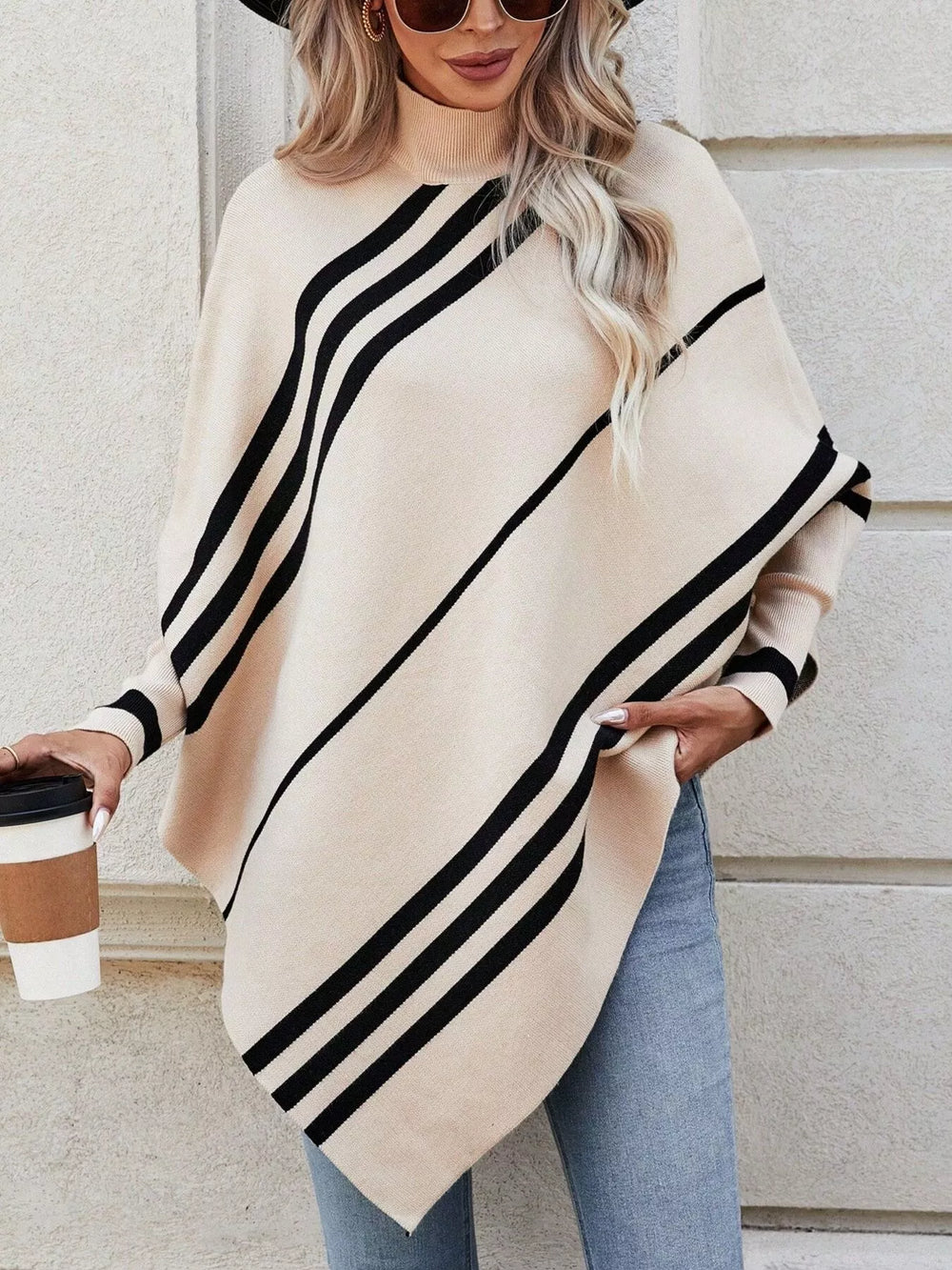 Striped Pattern Batwing Sleeve Sweater - Trendsi - Flyclothing LLC