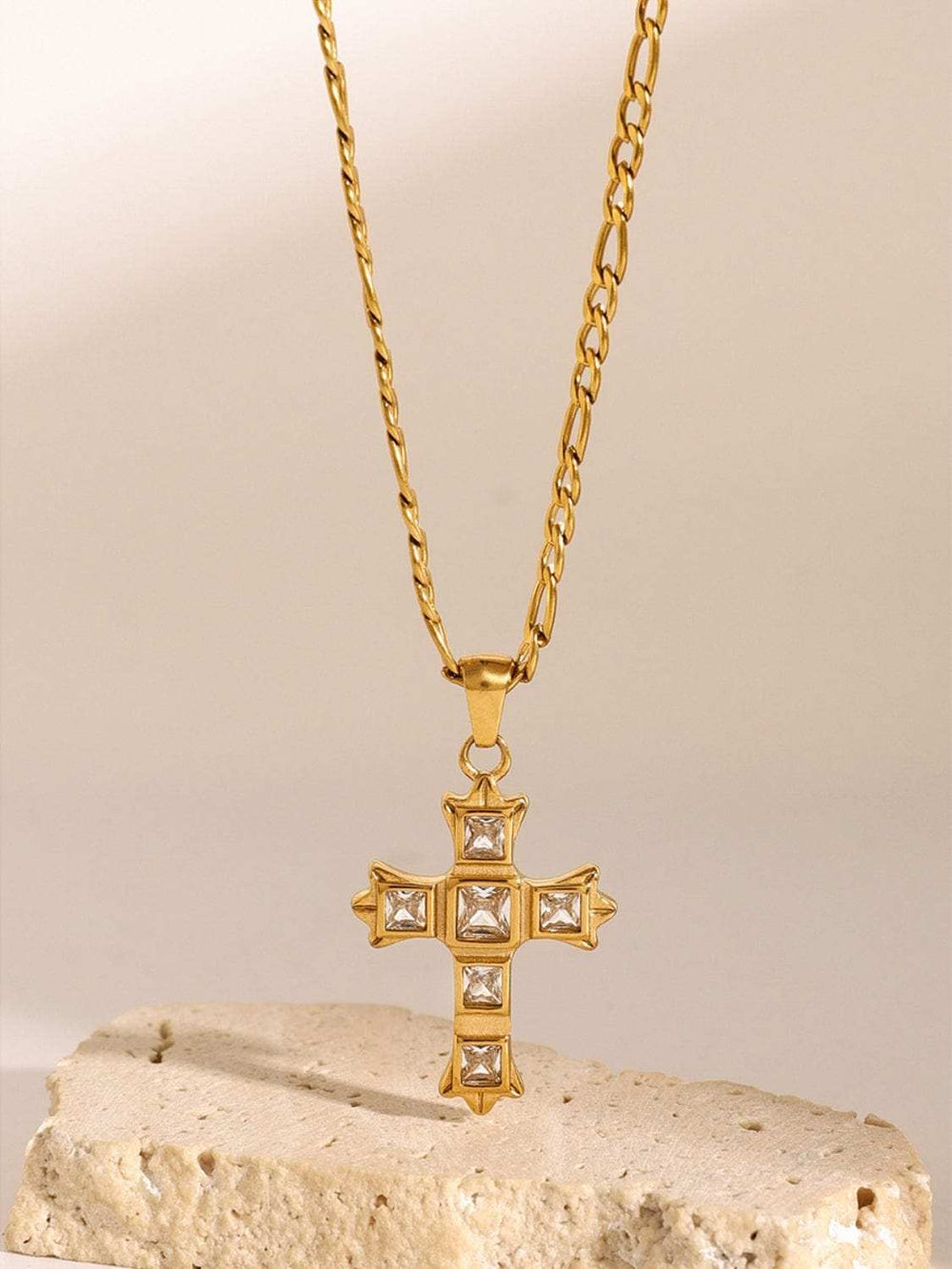 Stainless Steel Zircon Cross Pendant Necklace - Trendsi - Flyclothing LLC