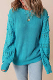 Openwork Frill Round Neck Long Sleeve Sweater - Trendsi - Flyclothing LLC