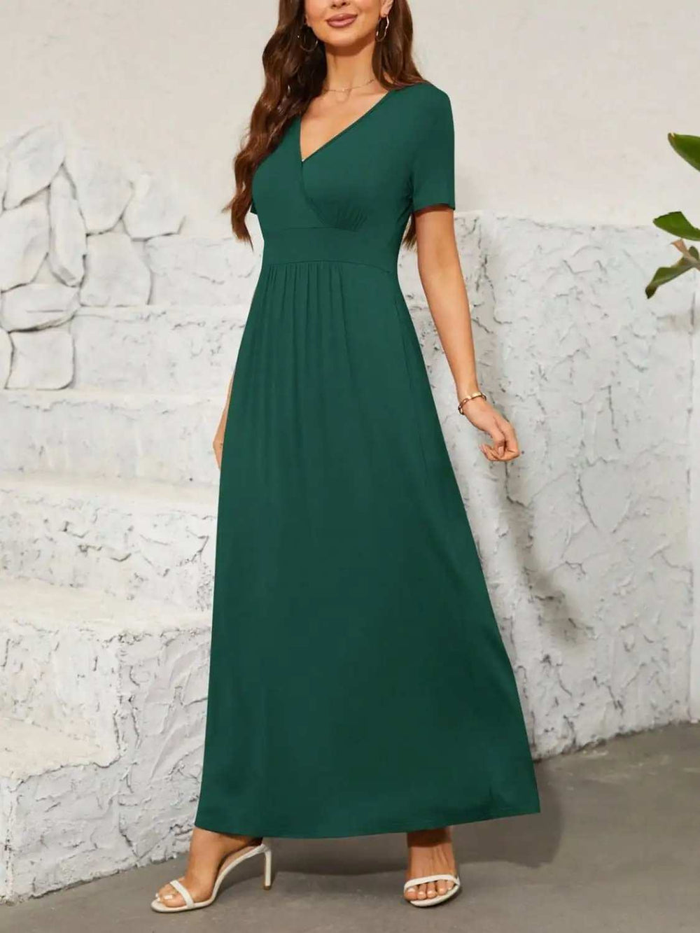 Surplice Short Sleeve Maxi Dress - Trendsi - Flyclothing LLC