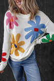Flower Round Neck Dropped Shoulder Sweater - Trendsi - Flyclothing LLC