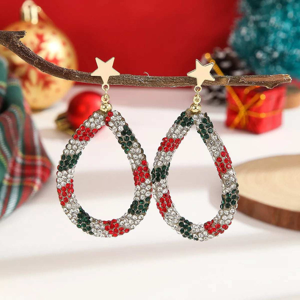 Christmas Rhinestone Teardrop Earrings - Trendsi - Flyclothing LLC