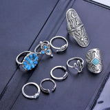 Alloy Turquoise 9-Piece Ring Set - Trendsi - Flyclothing LLC