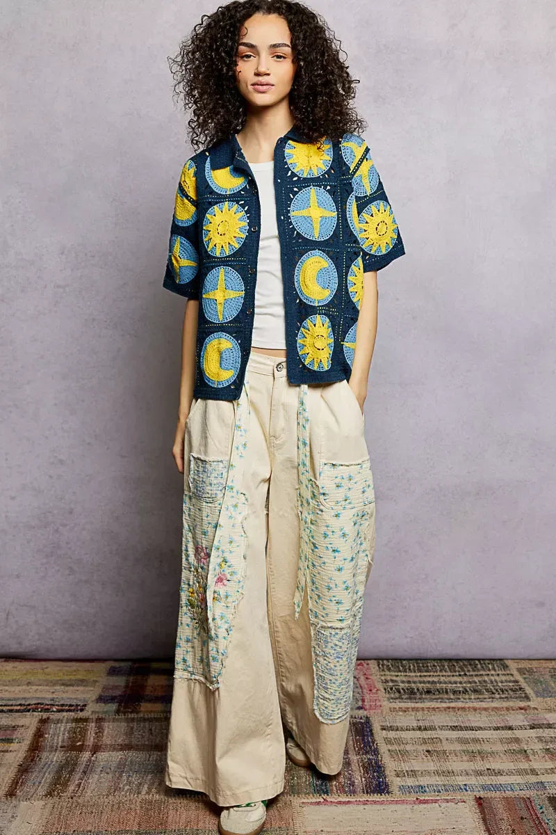 POL Openwork Short Sleeve Crochet Shirt - Trendsi - Flyclothing LLC