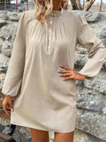 Half Button Mock Neck Long Sleeve Mini Shirt Dress - Trendsi - Flyclothing LLC