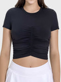 Ruched Round Neck Short Sleeve Active T-Shirt - Trendsi - Flyclothing LLC