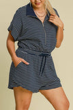 Umgee Full Size Half Zip Striped Romper Plus Size - Trendsi - Flyclothing LLC