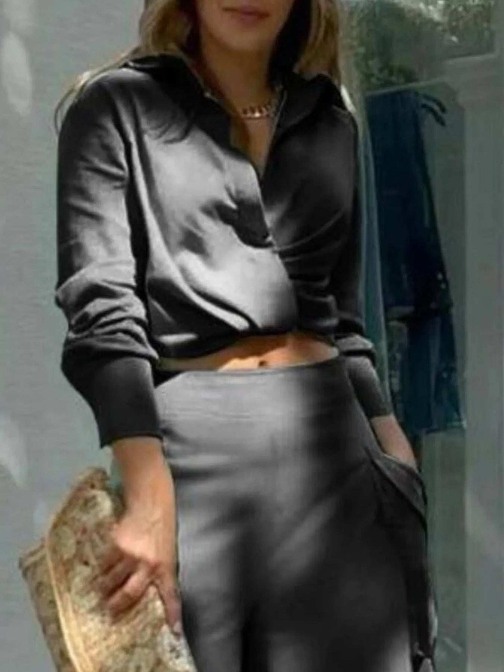 Full Size Long Sleeve Top and Pants Set Plus Size - Trendsi - Flyclothing LLC