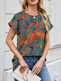 Printed Round Neck Short Sleeve Top - Trendsi - Flyclothing LLC