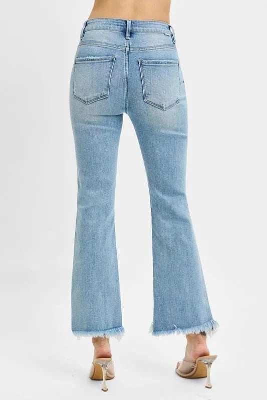 RISEN Full Size High Rise Crop Bootcut Fray Hem Jeans Plus Size - Trendsi - Flyclothing LLC