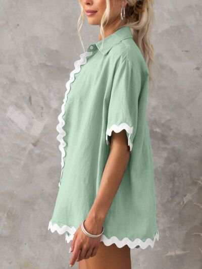 Contrast Trim Half Sleeve Top and Shorts Set - Trendsi - Flyclothing LLC